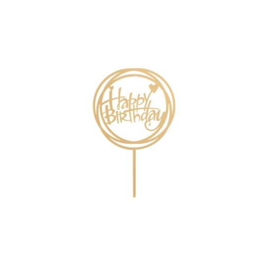 Kaketopp Rund i Akryl Happy Birthday 