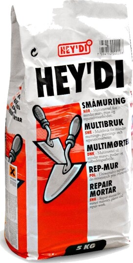 Hey'di mortel smamuring 5 kg hurtigmortel for mindre arbeider Hey'di mortel smamuring 5 kg hurtigmortel for mindre arbeider