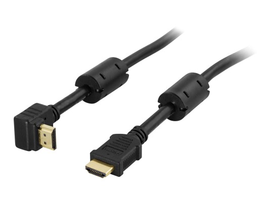 Deltaco 5m HDMI-kabel med Ethernet, 90° Kontakt, Svart