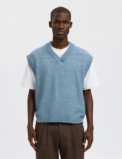 Selected Slhrai Sl Knit V-Neck Relaxed Waistcoat - Blue - S