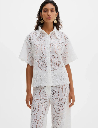 Malina Claudia Short Sleeve Lace Shirt - White - 44