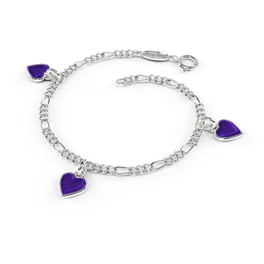 Pia&Per, Armbånd i 925 sølv med charms av lilla emalje hjerter