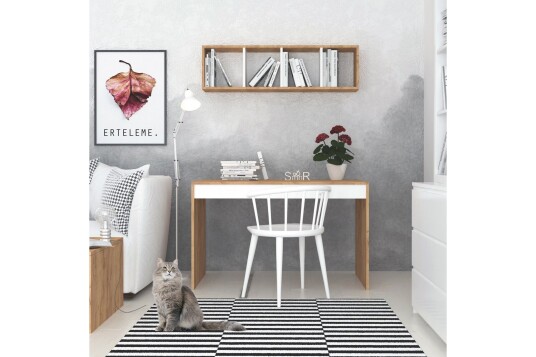 Skrivebord Naidaj 120 cm med Oppbevaring Vegghylle Tre/Hvit