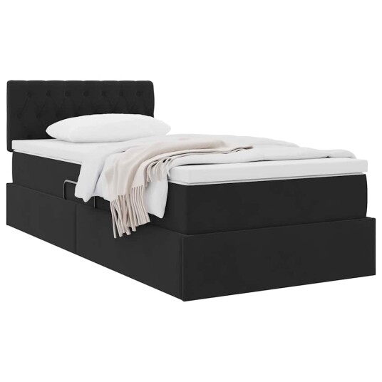 Seng med Oppbevaring med madrass Svart 90 x 190 cm Fløyel