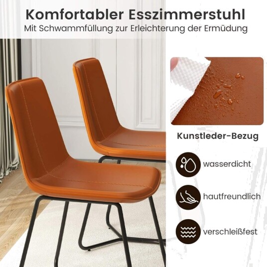 Brune spisestoler i kunstskinn – sett med 2 metallben