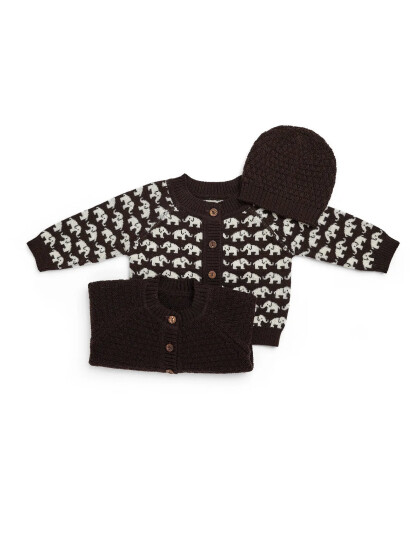 Smallstuff Cardigan, Ao Elephants, Merino Wool, Brown - Brown - 56/62
