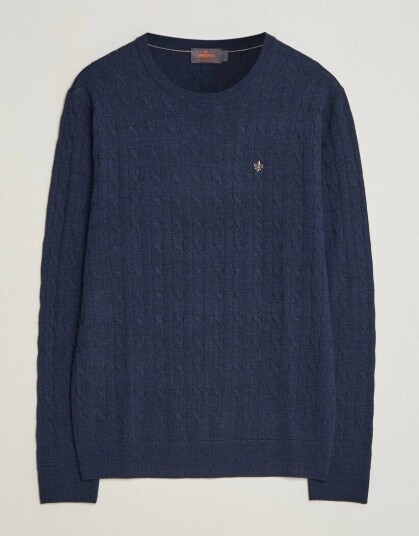 Morris Merino Cable O Neck Navy