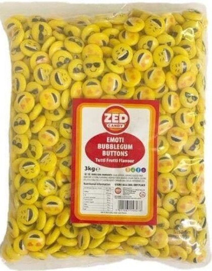 3 kg Zed Emoji Bubblegum Buttons   Kjempestor Pose med Tutti Frutti Tyggegummi
