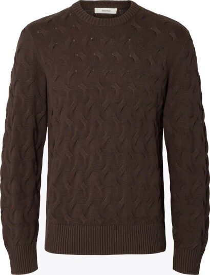 Selected Slmcarlos Ls Cable Crew Neck Noos Brown XL Selected Slmcarlos Ls Cable Crew Neck Noos Brown XL