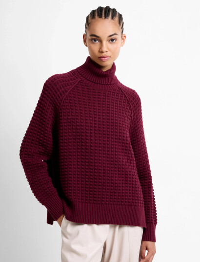 French Connection Keya Popcorn Ls High Nk Jumper - Burgundy - XS French Connection Keya Popcorn Ls High Nk Jumper - Burgundy - XS