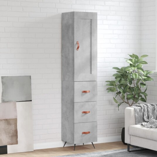 vidaXL Highboard betonggrå 34,5x34x180 cm konstruert tre 8720845495954
