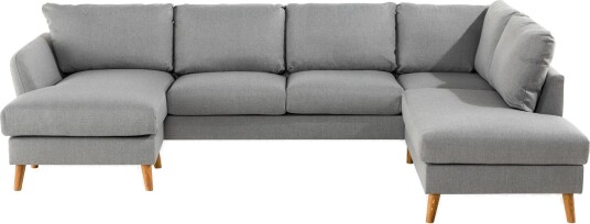 Trend 4 seters Høyrevendt U formet Sofa med Divan og Sjeselong i Stoff Grå