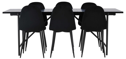 Venture Design Astrid & Polar spisegruppe Svart/svart 6 stoler & bord 200 x 90 cm