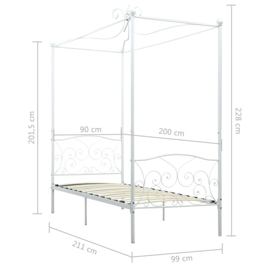 vidaXL Himmelsengeramme hvit metall 90x200 cm