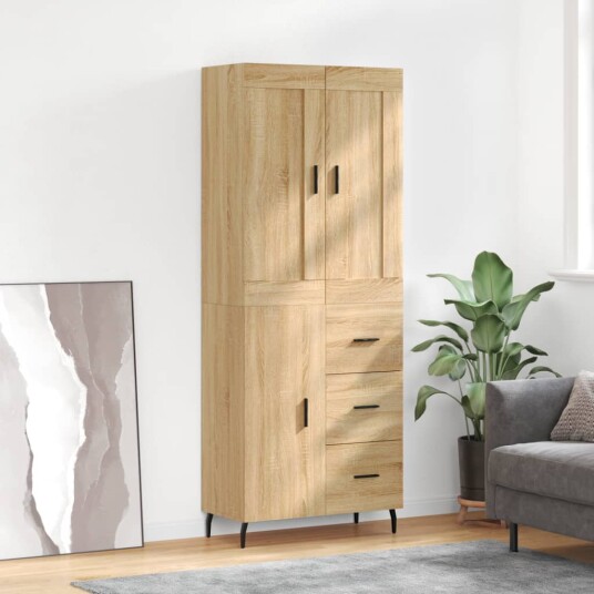 Highboard sonoma eik 69,5x34x180 cm konstruert tre
