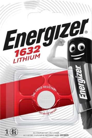 Energizer CR1632 Lithium Knappecellebatteri 3V 125mAh Sølv - 1-pakning Energizer CR1632 Lithium Knappecellebatteri 3V 125mAh Sølv - 1-pakning