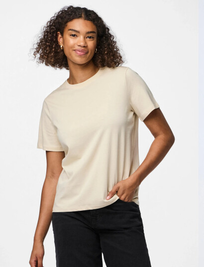 Pieces Pcria Ss Solid Tee Jrs Noos Bc - Beige - S