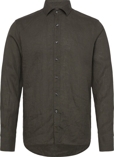 Oscar Jacobson Reg Fit Cut Away Linen Shirt Khaki green L