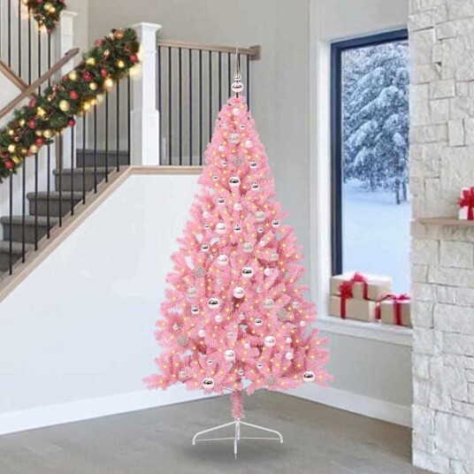 Kunstig Forhåndsopplyst Juletre med 300 LED Rosa 240 cm PVC Kunstig Forhåndsopplyst Juletre med 300 LED Rosa 240 cm PVC
