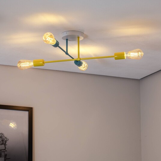 HELam Taklampe Cambridge 4 lyskilder gul-turkis