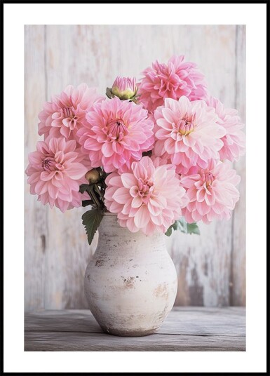 Pink Dahlias in Rustic Vase Plakat Plakat / 21x30cm