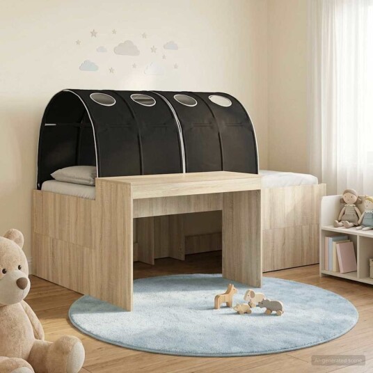  Seng med Tunnel 4 pcs Artisian Eik og Svart Konstruert tre