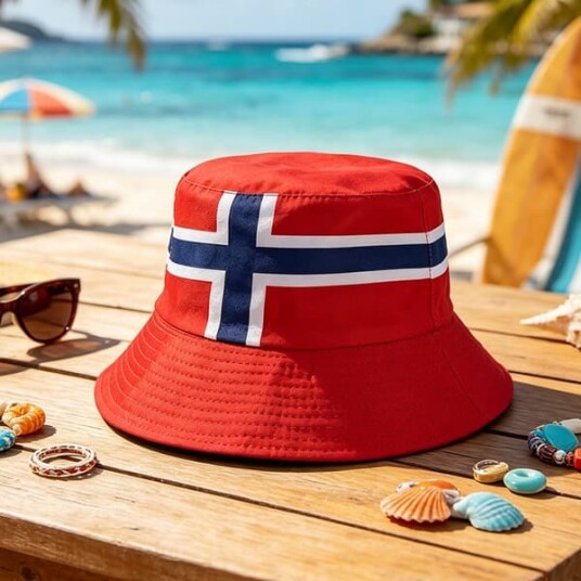 Norge-fans – VM 2026 – Bøttehatt med flaggtema – Supporterhatt