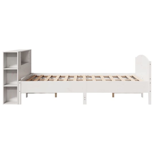 Seng med bokhylle uten madrass hvit 120x190 cm heltre furu 3323078