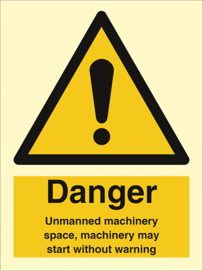 Danger Unmanned machinery space...  - Etterlysende plast HI150 - 200 x 150 mm