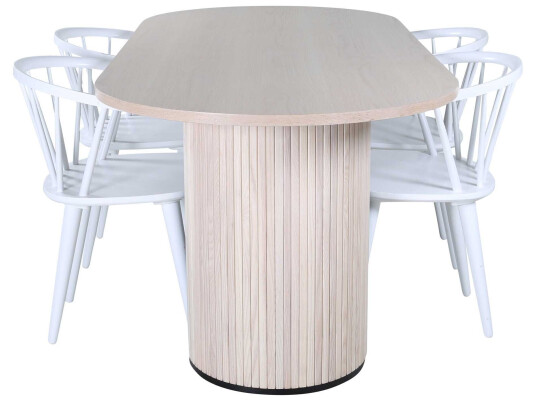Venture Design Bianca & Bobby spisegruppe Hvit/natur 4 stoler & bord 200 x 90 cm