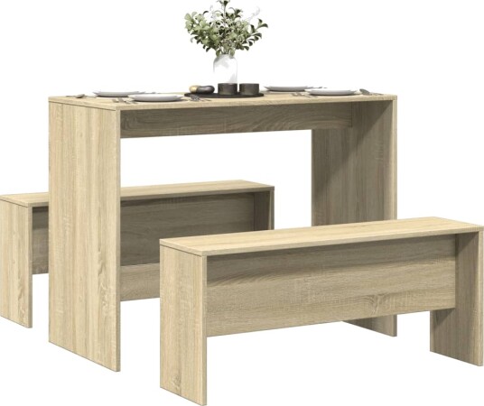  Sett med spisebord og benker 3 deler sonoma eik konstruert tre 8721158415882