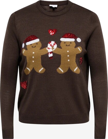 ONLY Carmakoma Carxmas Shine Motive Ls O Neck Knt COFFEE BEAN 50 52