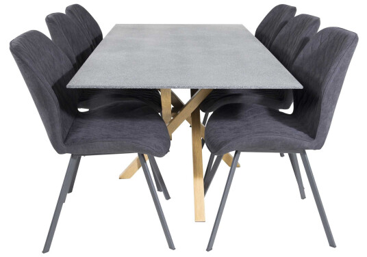 Venture Design Piazza & Gemma spisegruppe Grå/svart 6 st stoler & bord 180 x 90 cm