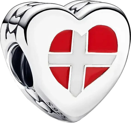 Pandora Denmark Flag Heart Sterling Silver Charm With Red And White Enamel - Silver - ONE SIZE