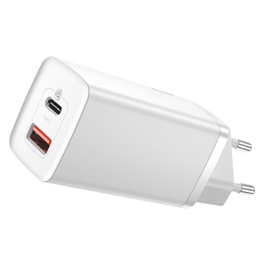 Baseus GaN2 Lite 65W Hurtiglader USB-C Hvit Mobillader