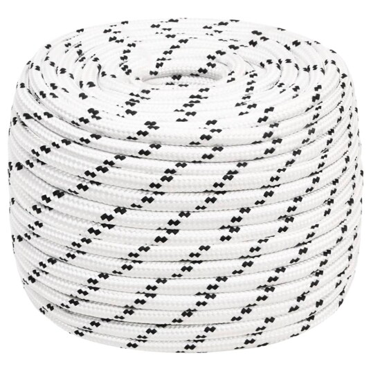Flettet båttau hvit 12 mm x 100 m polyester