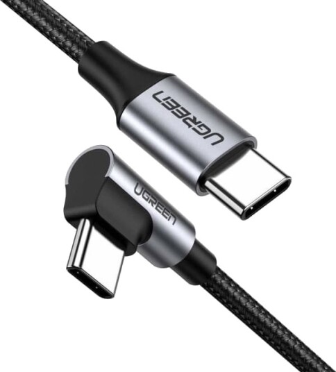 Ugreen US255 vinklet USB-C - USB-C 480Mb/s kabel 0,5m - svart og grå Ugreen US255 vinklet USB-C - USB-C 480Mb/s kabel 0,5m - svart og grå