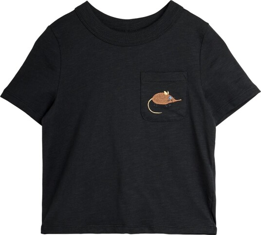 Mini Rodini Elephant Shrew Emb Ss Tee Black 80/86