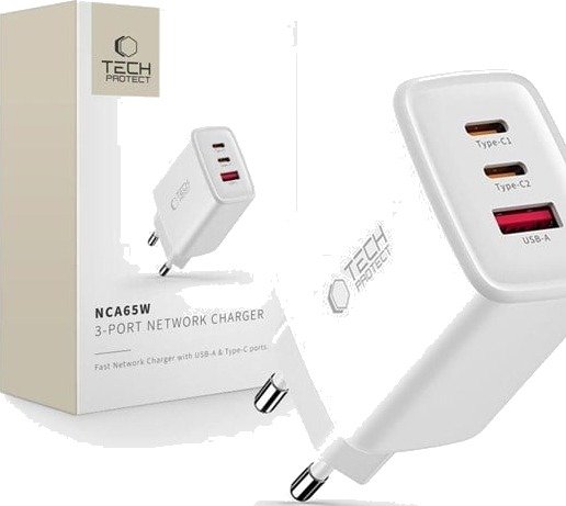 Tech-Protect NCA65W-GAN AC Charger 3-Ports 65W - White