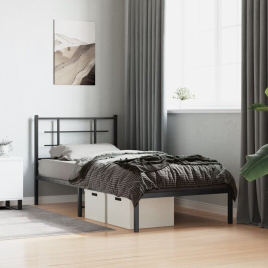  Sengeramme i metall med hodegavl svart 90x190 cm 8721012303522