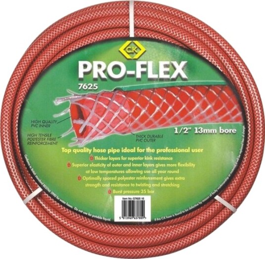 C.K G762550 Pro Flex Hageslange Innvendig Slangediameter=13 Mm 50 M 1/2 Tomme 1 Stk Rød C.K G762550 Pro Flex Hageslange Innvendig Slangediameter=13 Mm 50 M 1/2 Tomme 1 Stk Rød