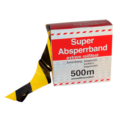 Sperrebånd av plast 80 mm x 500 m Sort og gul Sperrebånd av plast 80 mm x 500 m Sort og gul