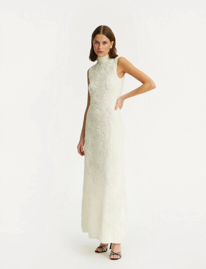 ROTATE Birger Christensen Flower Mesh Maxi Dress Cream 32 ROTATE Birger Christensen Flower Mesh Maxi Dress Cream 32