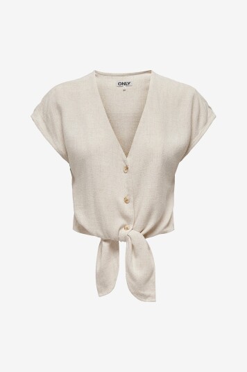 Only - Bluse onlSiesta SS Knot Lin BL Shirt Pnt - Beige Only - Bluse onlSiesta SS Knot Lin BL Shirt Pnt - Beige