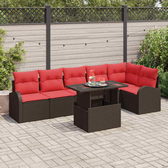 vidaXL Hagesofa Set 7 stk. Brun Poly rattan