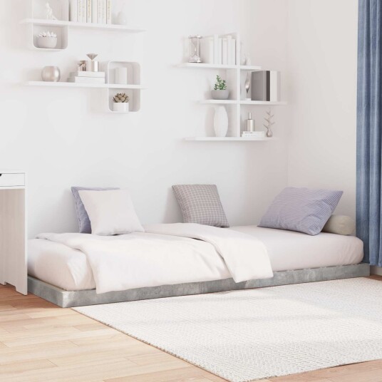 Gulvbedramme Betonggrå 90 x 190 cm Konstruert tre
