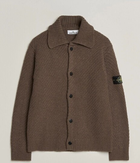 Stone Island Basket Stitch Lambswool Cardigan Umber Melange