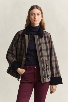Gant Checked Waxed Jacket - Brown - XS Gant Checked Waxed Jacket - Brown - XS