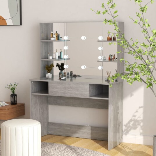 vidaXL Sminkebord med LED-lys 100x40x135 cm MDF betonggrå vidaXL Sminkebord med LED-lys 100x40x135 cm MDF betonggrå