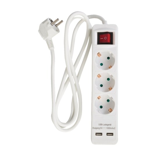 E:ZO 3 veis skjøteledning med 2XUSB og Bryter 1 m E:ZO 3 veis skjøteledning med 2XUSB og Bryter 1 m